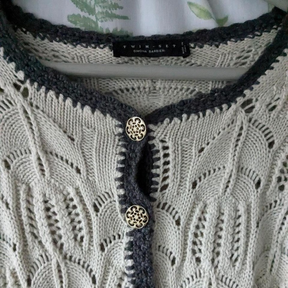 100% Wool Simona Barbieri Twin-set Light Force Spa Italian Open Knit Cardigan - Picture 2 of 8